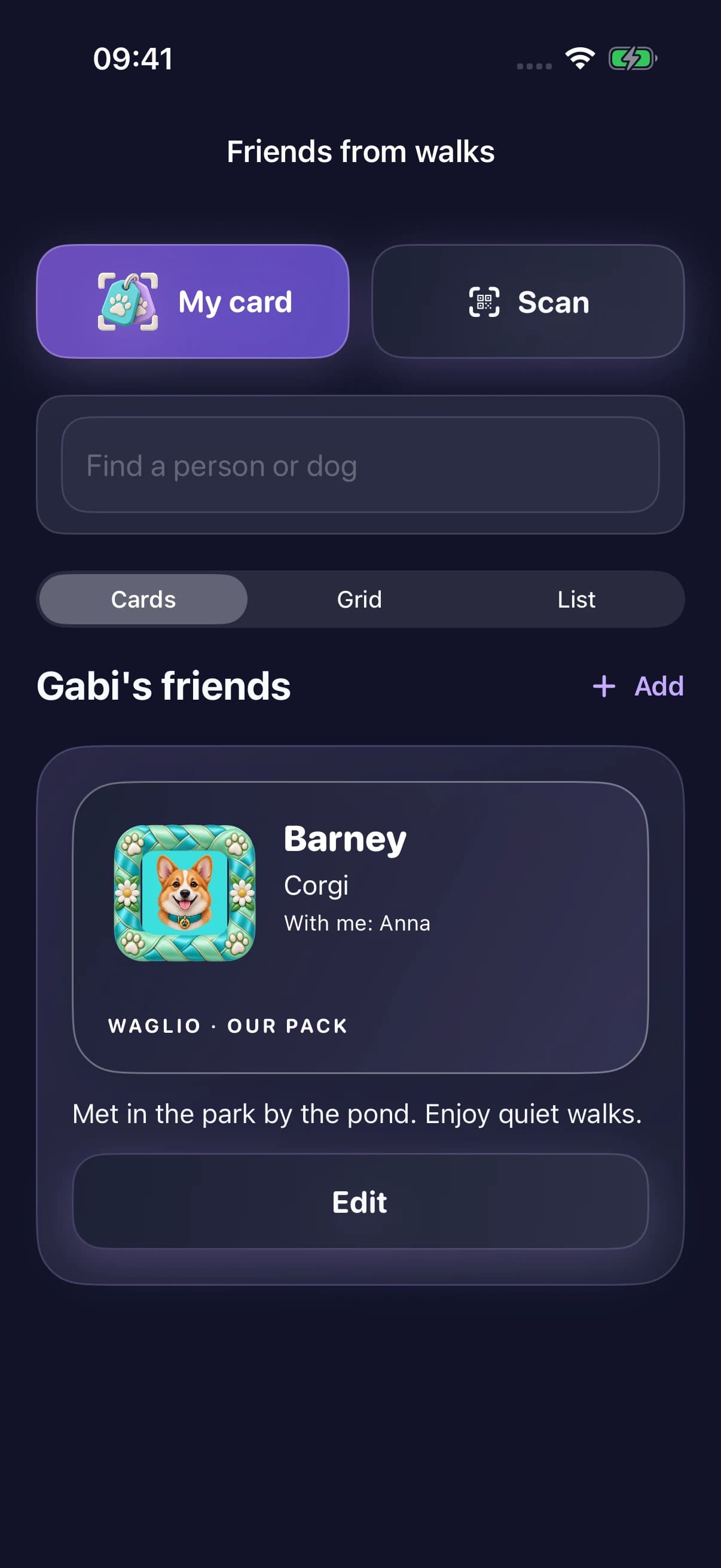 Dog introductions and friends' cards in Waglio