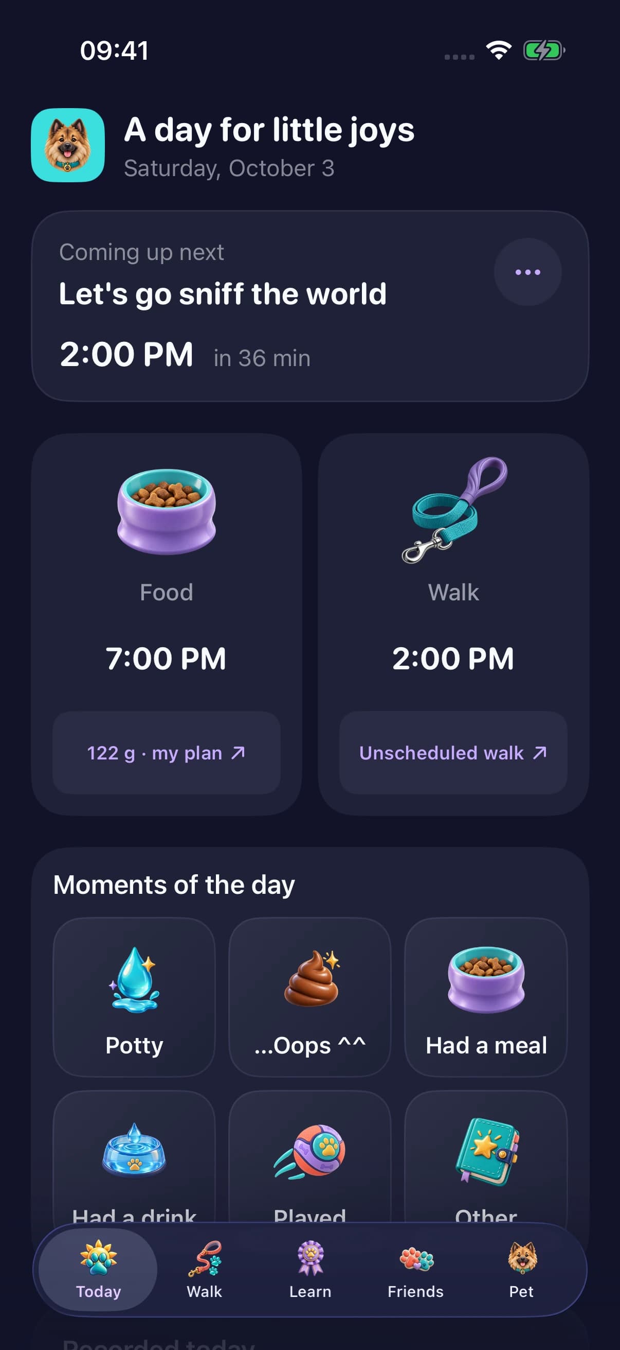 Waglio on iPhone: meals, walks and everyday moments